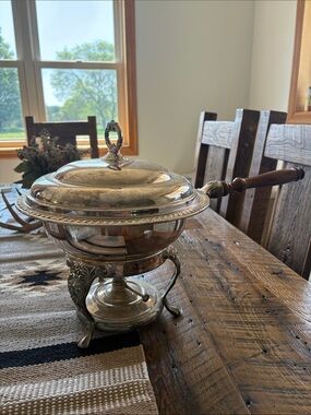 Silver Plated Chafing Dish with Wooden Handle